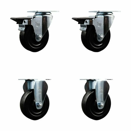 SERVICE CASTER 4'' Hard Rubber Wheel Swivel Top Plate Caster Set with 2 Posi Brakes 2 Rigid, 4PK SCC-20S414-HRS-PLB-2-R-2